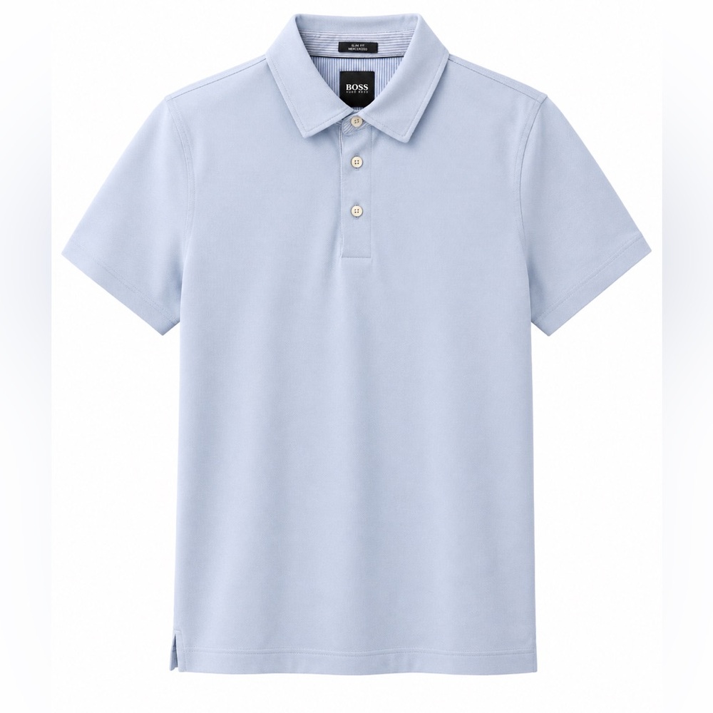 BOSS Regular Fit Mercerised Light Blue Short-Sleeve Polo